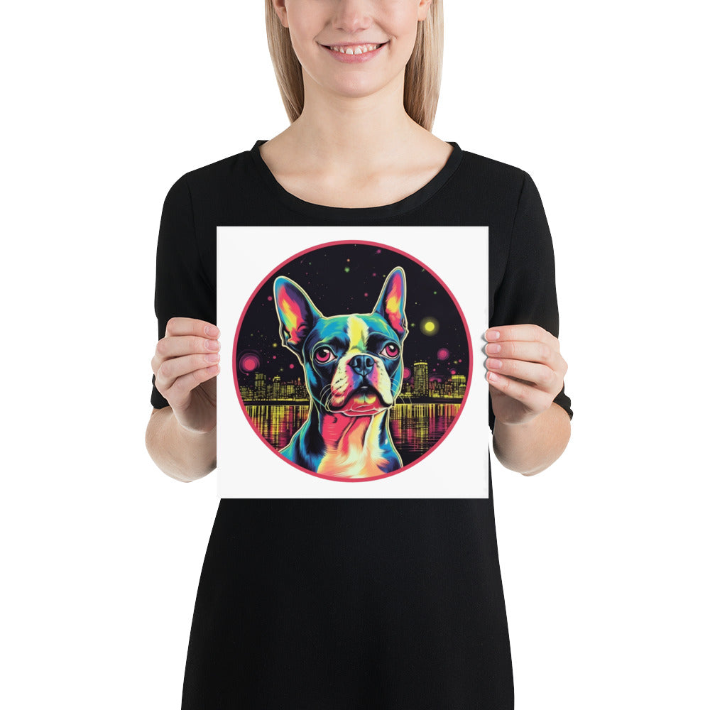 Boston Terrier Neon City Poster