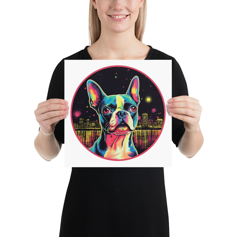 Boston Terrier Neon City Poster