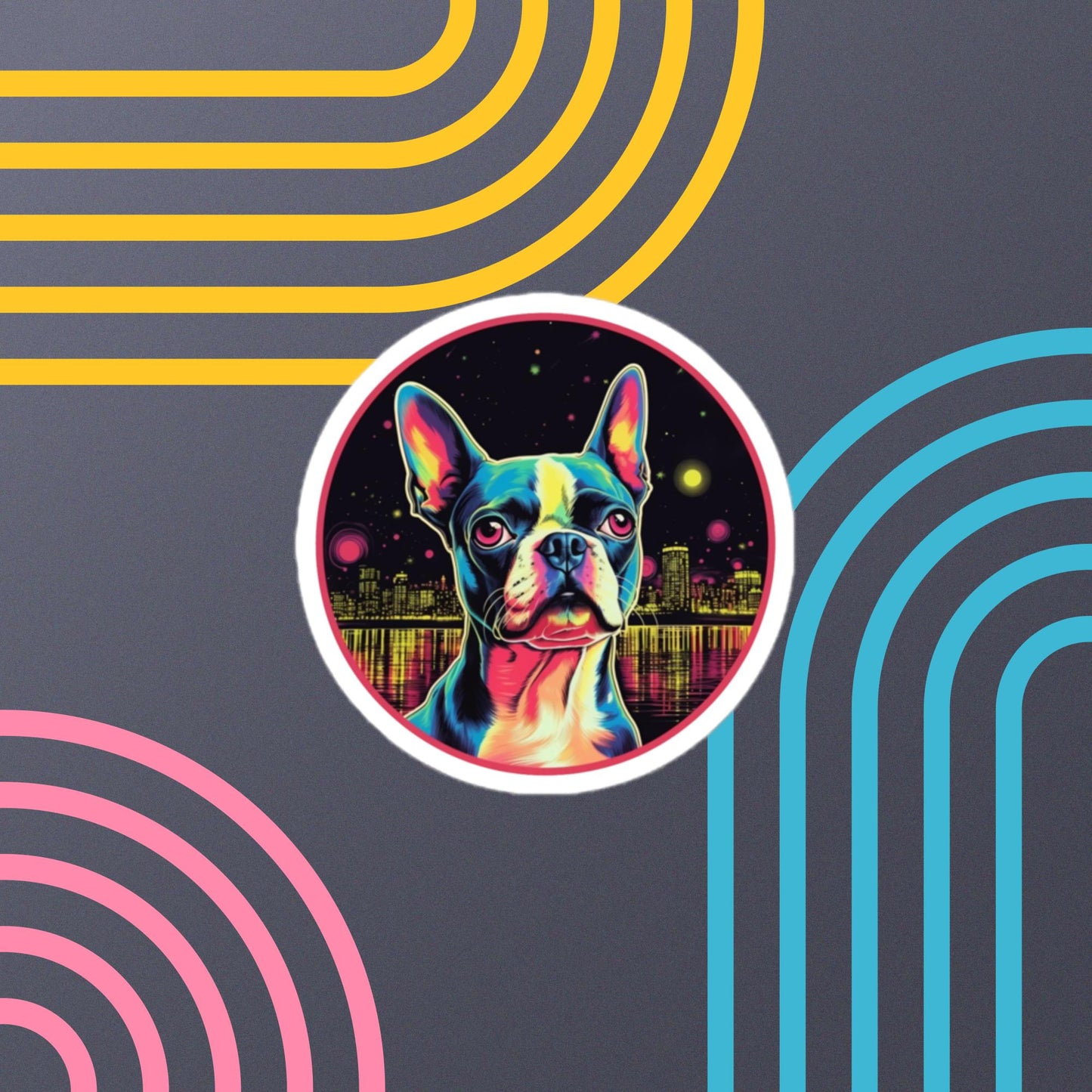 Boston Terrier Neon City Sticker