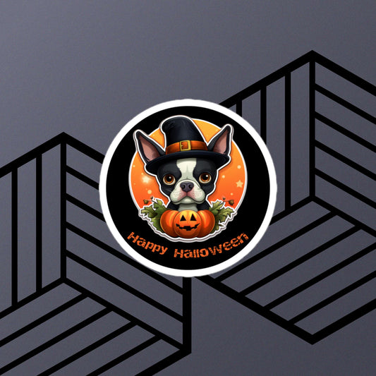 Boston Terrier Happy Halloween Sticker