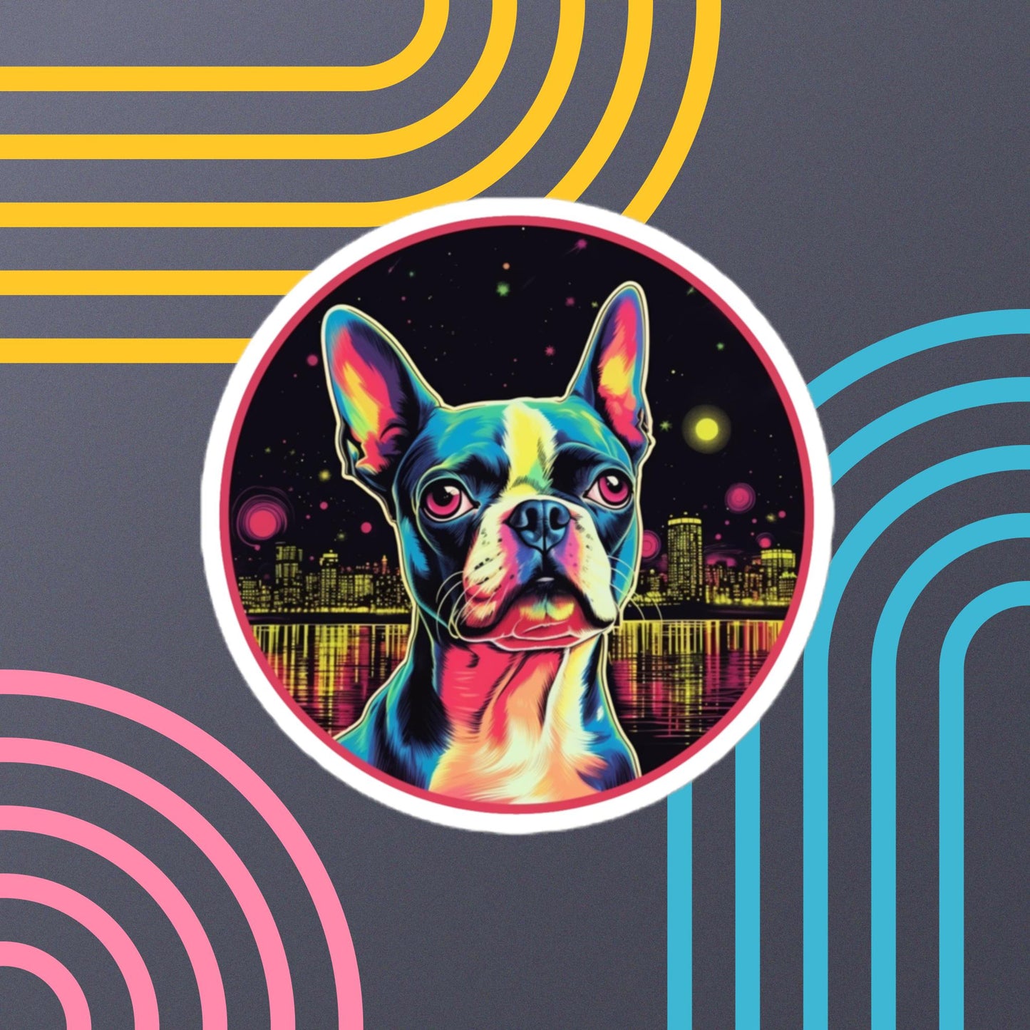 Boston Terrier Neon City Sticker