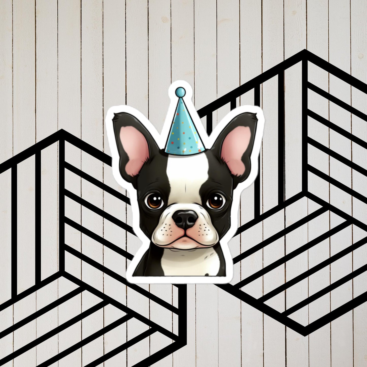Boston Terrier Birthday Hat Sticker