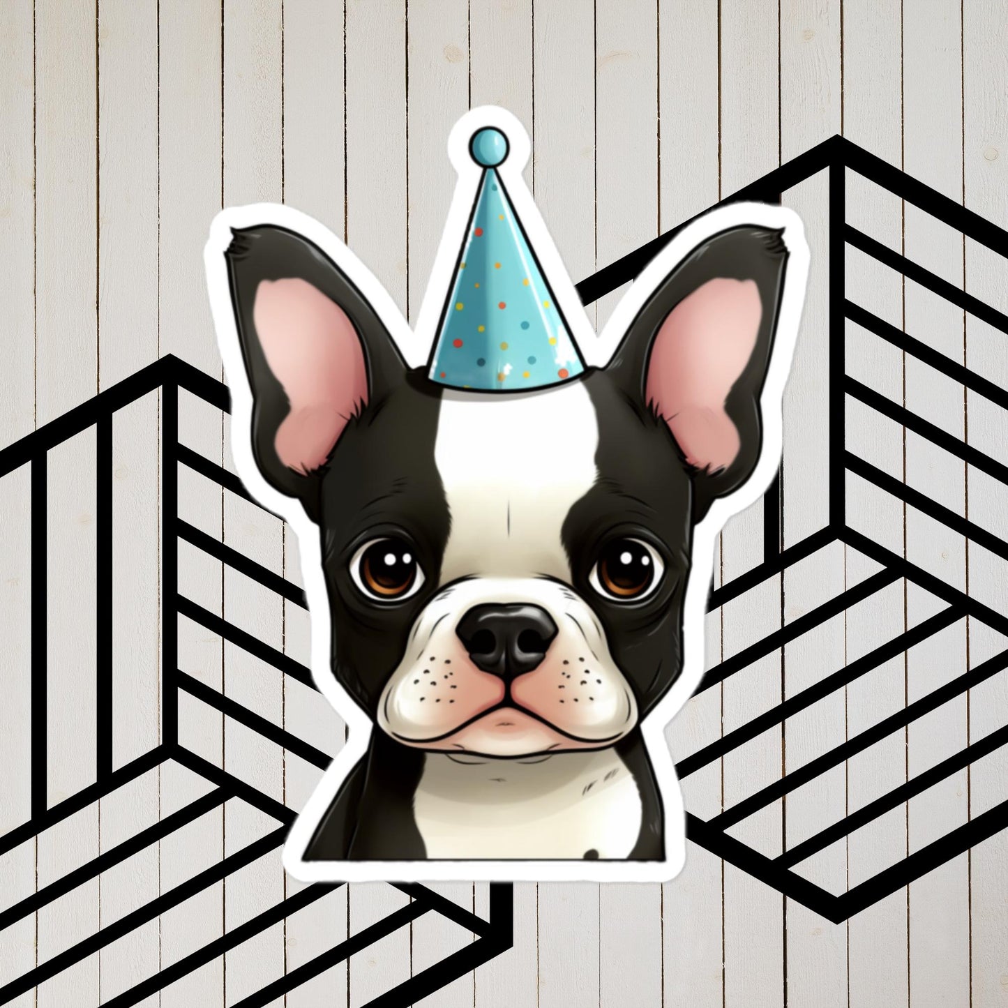 Boston Terrier Birthday Hat Sticker