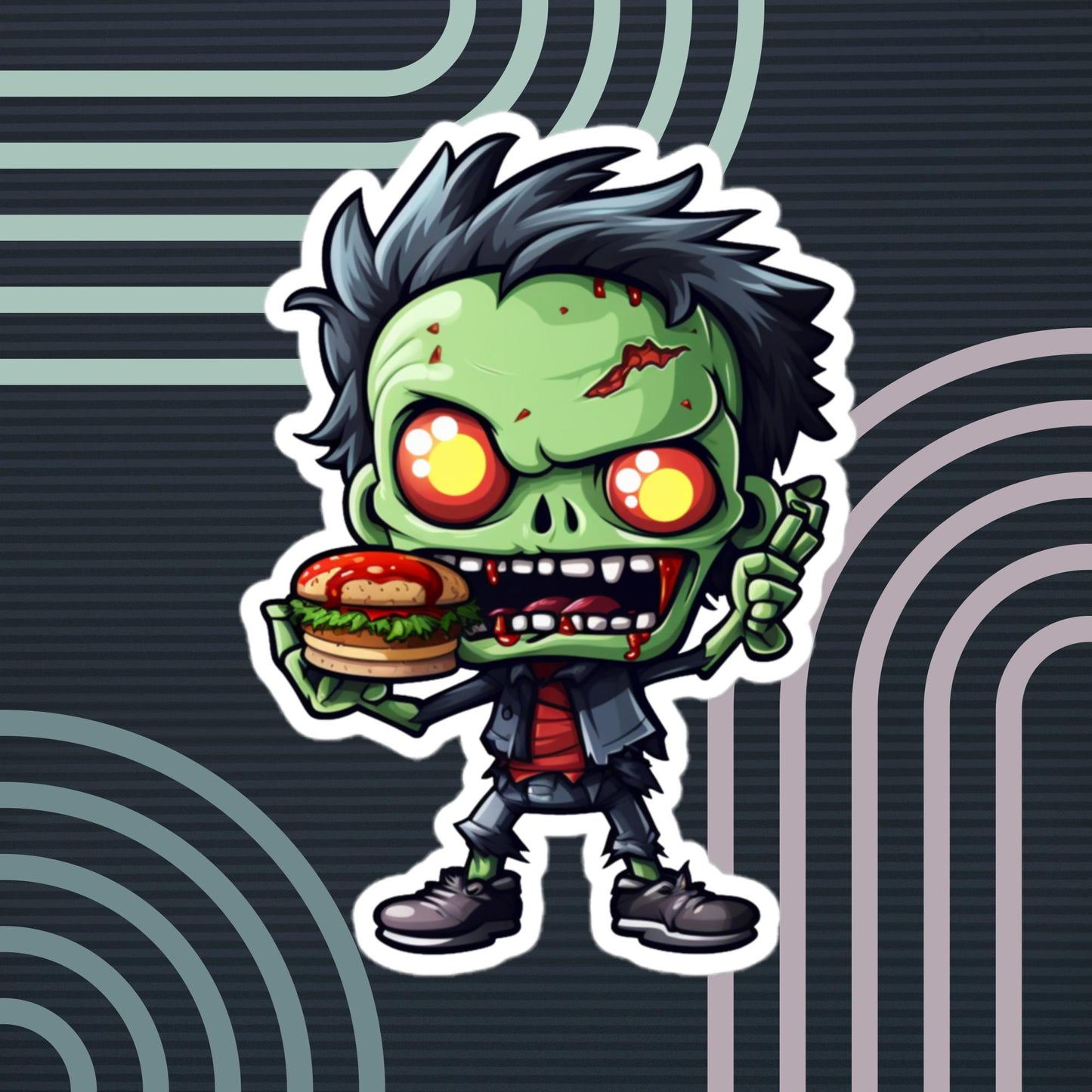 Super Cute Zombie Eating a Cheeseburger
