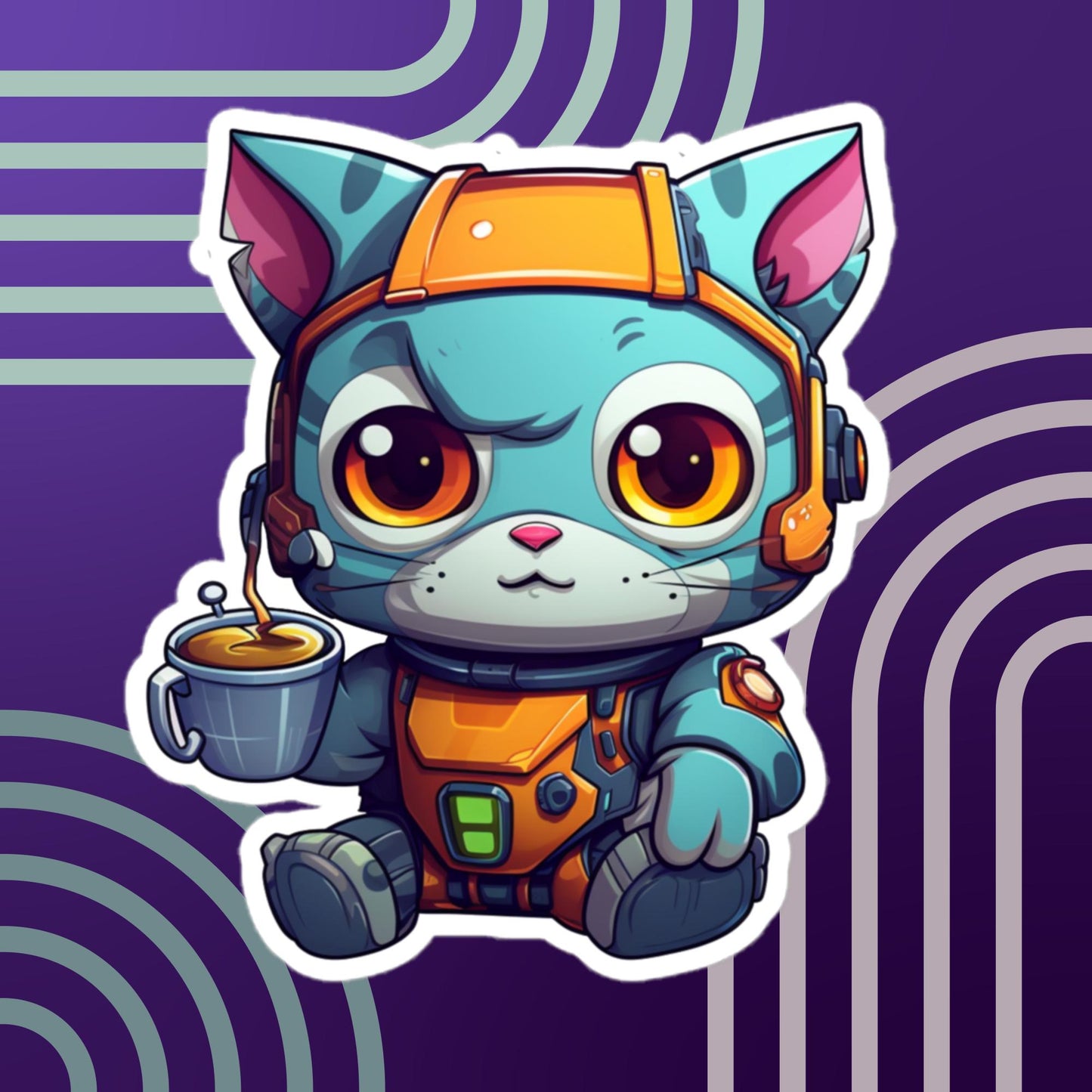 SciFi Cat with Boba Tea Sticker