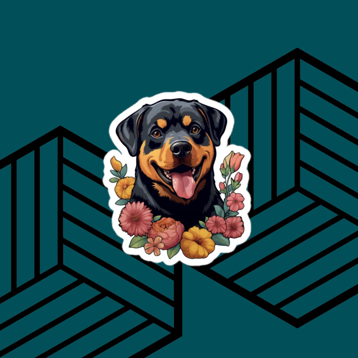 Rottweiler with Flowers 1 Sticker